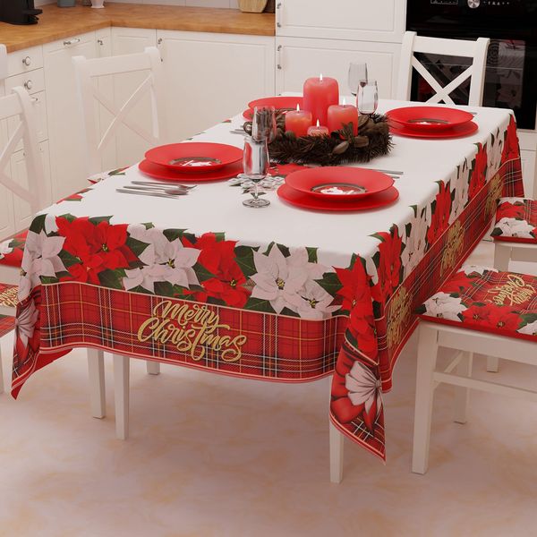 PETTI Artigiani Italiani Weihnachtstischdecke, schmutzabweisend, rechteckig, für Küche, Blumendesign, 12 Sitzplätze (140x240 cm), hergestellt in Italien
