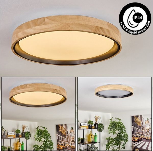 hofstein Deckenleuchte Deckenlampe aus Holz/Metall/Kunststoff in Natur/farbenWeiß, LED wechselbar, 3000 Kelvin, im skandinavisch/modernen Design mit rundem Schirm (40cm), 1-flammig