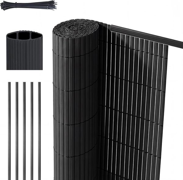 Sekey PVC Sichtschutzmatte mit Abdeckprofil & Kabelbindern - für Balkon Garten, Anthrazit 100x300 cm