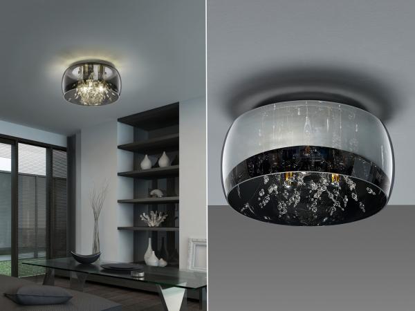 Kristall LED Deckenleuchte Glas Chrom verspiegelt & Rauchglas Optik Ø 34cm