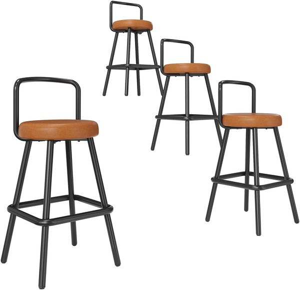 Merax Barhocker 4er Set mit ergonomischer Rückenlehne, wasserabweisendem PU-Leder und stabilen Eisenbeinen,Barstuhl mit Rückenlehne, Fußstütze, Braun
