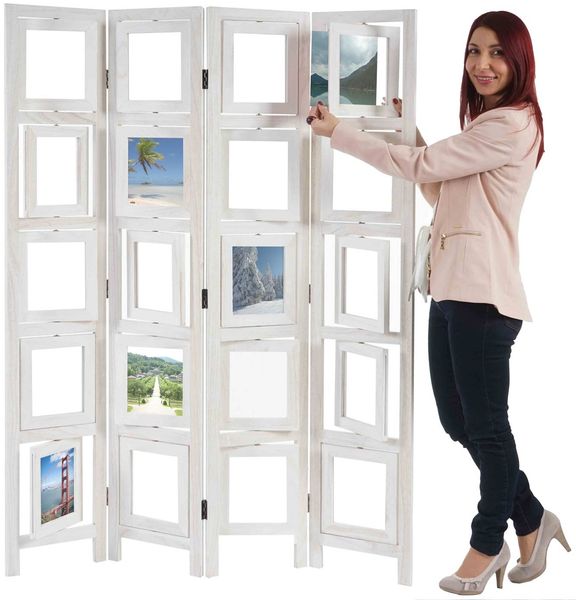 Paravent Fotogalerie II, Raumteiler Trennwand Sichtschutz Foto-Paravent, 160x125cm ~ weiß