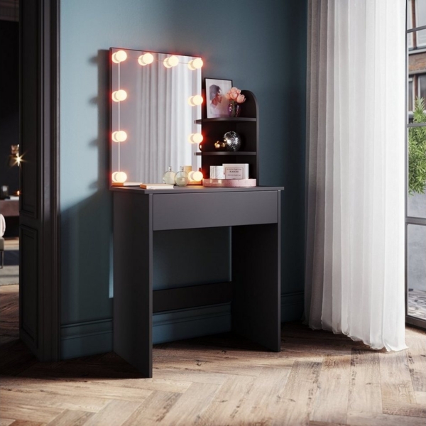 SONNI Schminktisch Schminktisch mit dreifarbig beleuchtetem Schminkspiegel,platzsparend Bild 5