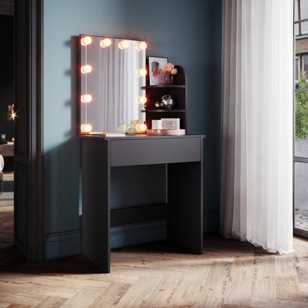 SONNI Schminktisch Schminktisch mit dreifarbig beleuchtetem Schminkspiegel,platzsparend Bild 1