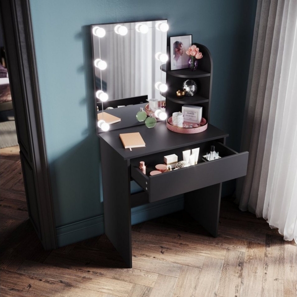 SONNI Schminktisch Schminktisch mit dreifarbig beleuchtetem Schminkspiegel,platzsparend Bild 2