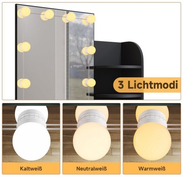 SONNI Schminktisch Schminktisch mit dreifarbig beleuchtetem Schminkspiegel,platzsparend Bild 4