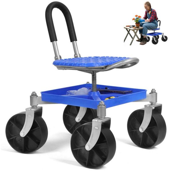 Rutaqian Rollsitz Fahrbarer Gartensitz mit Stauraum,Höhenverstellbar 51-61cm, (1 x Fahrbarer Rollsitz 1 x Schraubenschlüssel), 360° Drehbare Schwenkbarer Gartenhocker Schubkarrez, bis 150kg