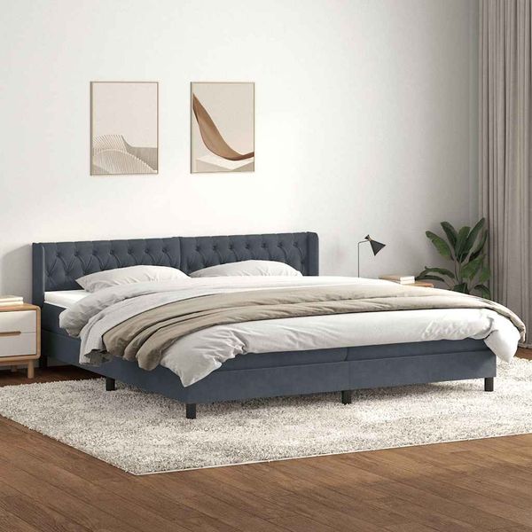 vidaXL Boxspringbett mit Matratze Dunkelgrau 180x210 cm Samt 3318376