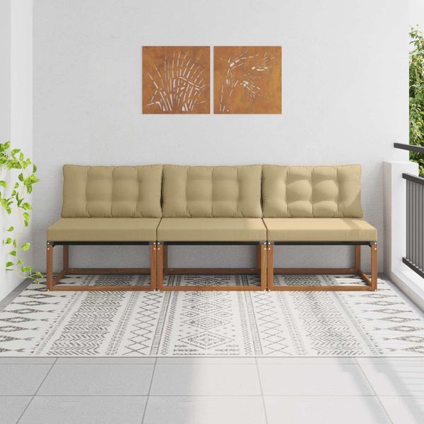 vidaXL 3 Stück Outdoor Mittelsofa Massives Akazienholz und Textilene 900648