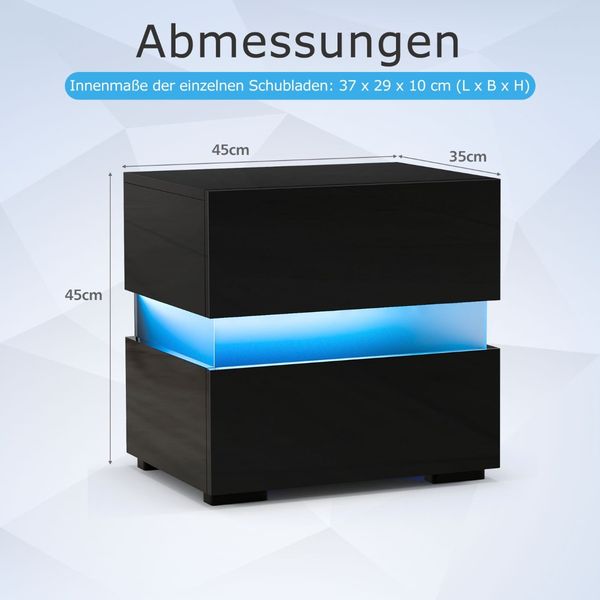LED Nachttisch mit 2 Schubladen & Fernbedienung & Dynamisch / Statisch Beleuchtet Nachtschrank