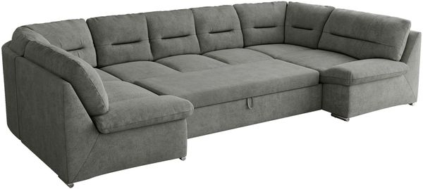 Ecksofa, Sofa big XXL, Wellenfedern, Wohnlandschaft XXL, mit Schlaffunktion - COMODO U - Grau Stoff Bild 5