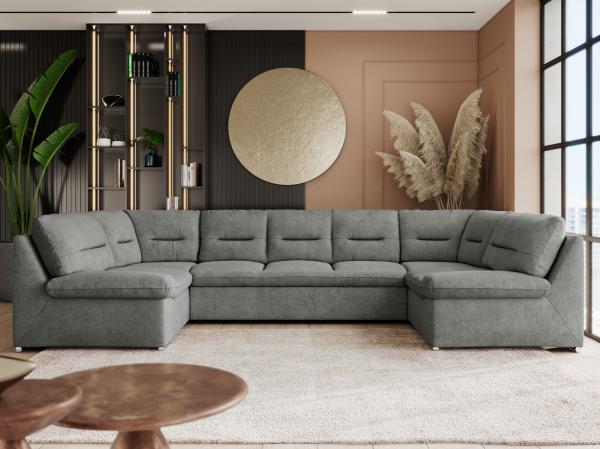 Ecksofa, Sofa big XXL, Wellenfedern, Wohnlandschaft XXL, mit Schlaffunktion - COMODO U - Grau Stoff