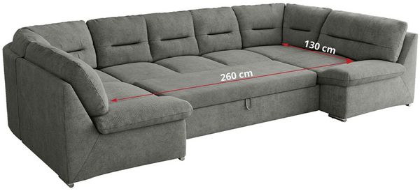 Ecksofa, Sofa big XXL, Wellenfedern, Wohnlandschaft XXL, mit Schlaffunktion - COMODO U - Grau Stoff Bild 8