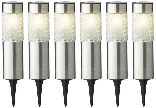 MARELIDA LED Solarleuchte LED Solar Wegleuchten Mosaik Solarleuchten Edelstahl silber 6er Set, LED Classic, warmweiß (2100K bis 3000K)