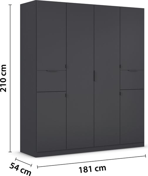 rauch Kleiderschrank, Drehtürenschrank TICAO, 6-türig, 2 Schubkästen, inkl. Türdämpferset, Grau metallic, 181 x 210 x 54 cm Bild 4