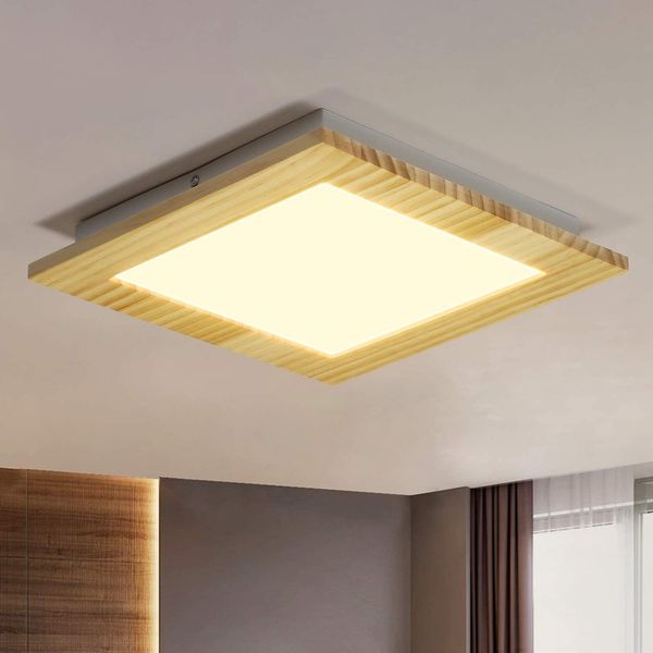 ZMH LED Deckenleuchte Wohnzimmer Holz Flach Schlafzimmer Panel Flur Innen 3000K Warmweiß 30cm 17W für Küche Esszimmer Treppe Balkon