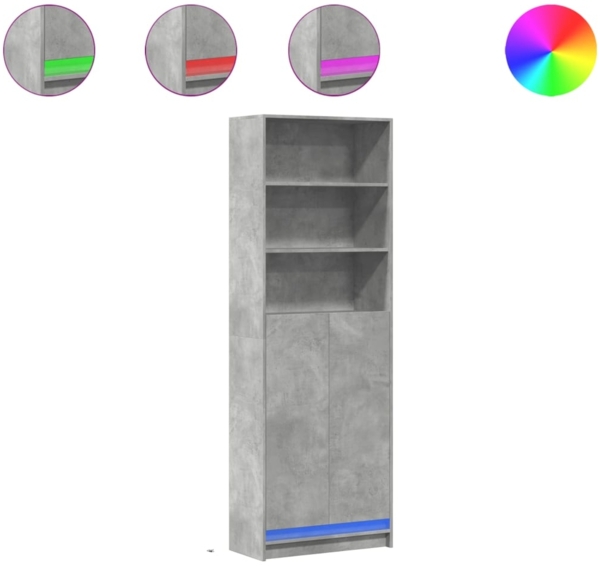 vidaXL Highboard mit LED-Beleuchtung Grau 69x32,5x200 cm Holzwerkstoff 3307908