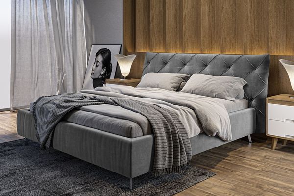 KAWOLA Bett ANNY Polsterbett Kopfteil niedrig Velvet grau 160x200cm