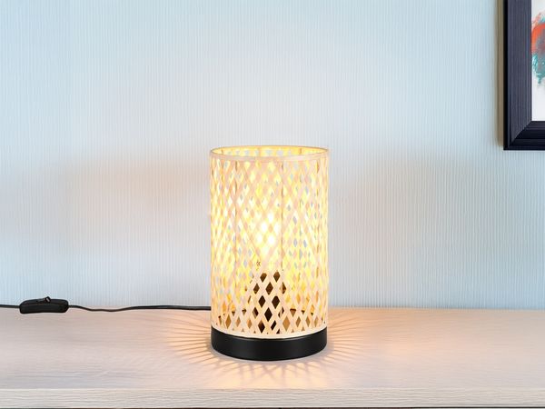 Kleine Tischleuchte LAURENT Korbgeflecht Lampenschirm aus Bambus, Höhe 23cm