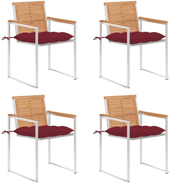 vidaXL Gartenstühle 4 Stk. mit Kissen Massivholz Teak 3078578