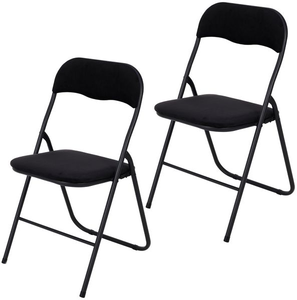 Infinity Goods Klappstühle – 2er-Set – Klappstühle – Samt – Esszimmerstühle – Klappbare Stühle – 43 x 47 x 80 cm – Stühle – Schwarz
