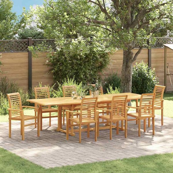 vidaXL Garten Essgruppe 9 pcs Braun Massivholz Teak 3383944