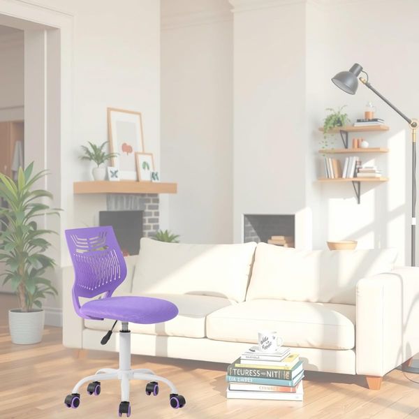 FurnitureR Computer-Schreibtischstuhl für Jungen, Teenager, Mädchen, 360° drehbar, mittelgroß, PP-Netz-Rückseite, Sitzfläche, höhenverstellbar, mit 360°-Rollrolle, Violett