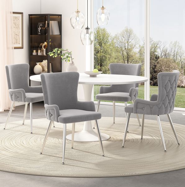 Esszimmerstuhl 4er-Set 85cm×55cm×47cm aus Samt in Grau mit Metallbeinen