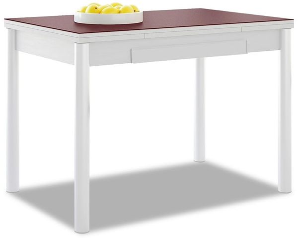ASTIMESA Ausziehbarer Küchentisch, weißes Gestell mit Glasplatte, Bordeaux, ideal für kleine Räume, 90x50 cm, ausziehbar 140x50 cm