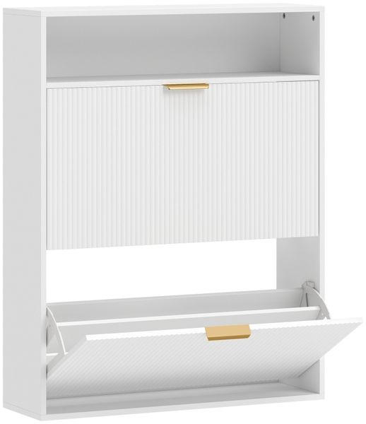 Schmaler Schuhschrank mit 2 Klappfächern und Ablagefläche für Flur und Eingangsbereich, Weiß