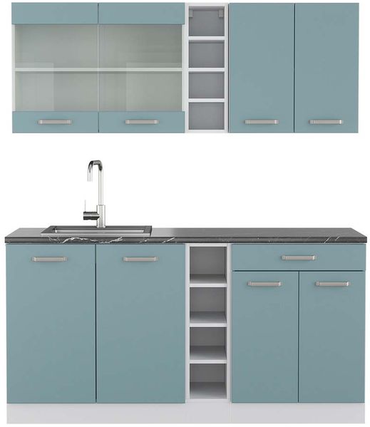 Singleküche R-Line Blau-Grau/Weiß 160 cm , AP Anthrazit Vicco