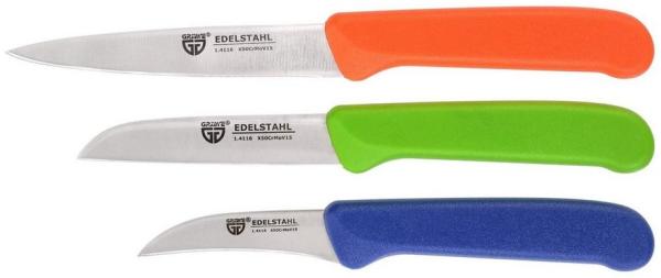 Küchenmesser-Set 3 tlg, Edelstahl, bunte Griffe