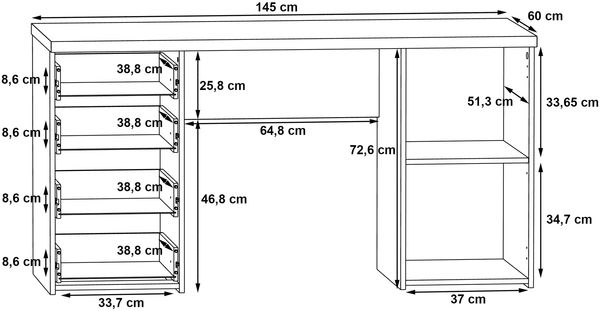Schreibtisch >Balu< in Betonoptik Lichtgrau Weiß - 145x76,3x60cm (BxHxT) Bild 7