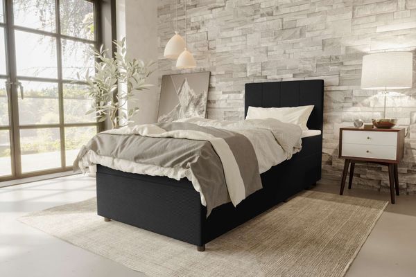 99rooms Kira Mini Boxspringbett Cordstoff POSO Schwarz 90x200 cm