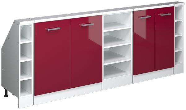 Küchenschrank für Dachschrägen R-Line Rot Hochglanz/Weiß 210 cm 5er Set Vicco