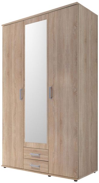 Kleiderschrank Klaas / Karl, Holzwerkstoff, Holzfarben, Verspiegelt, 120 x 195 x 55 cm