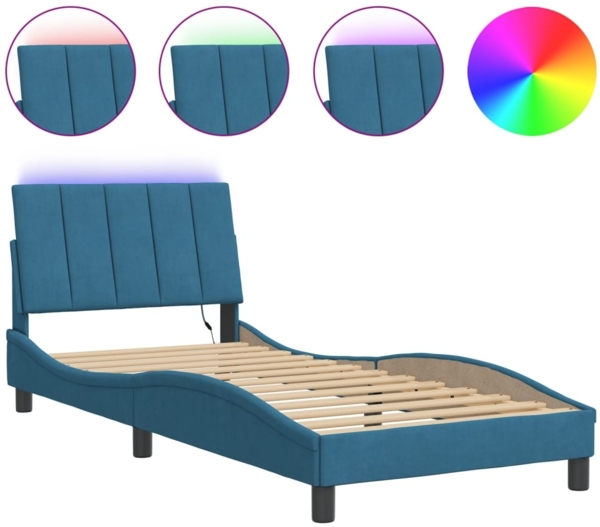 vidaXL Bettgestell mit LED ohne Matratze "Hanko" Blau 90x200 cm Samt 3213761