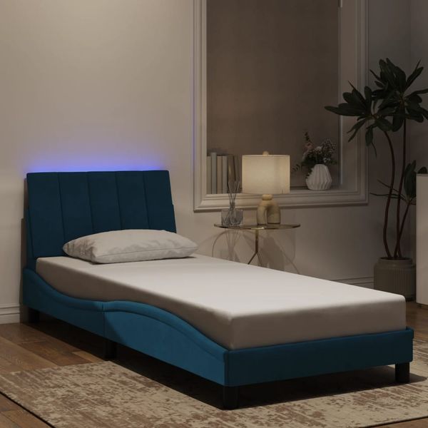 vidaXL Bettgestell mit LED ohne Matratze "Hanko" Blau 90x200 cm Samt 3213761