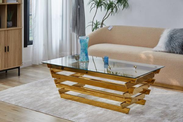 Couchtisch Gold und Klarglas 130 x 70 x 35 cm