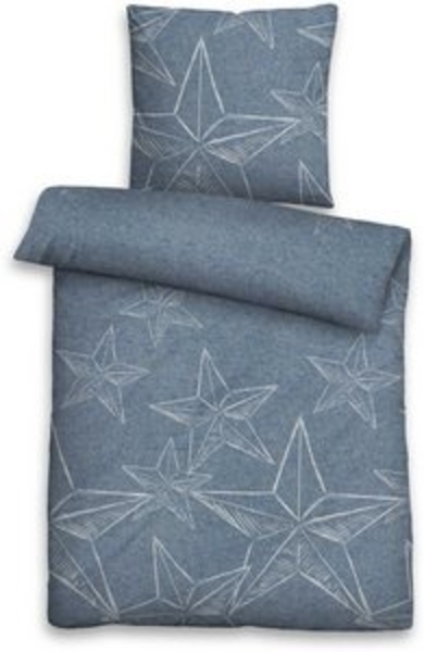 biberna 0840504 Melange-Flanell Bettwäsche STERNE, blau, 1x 155x220 cm + 1x 80x80 cm Bild 6