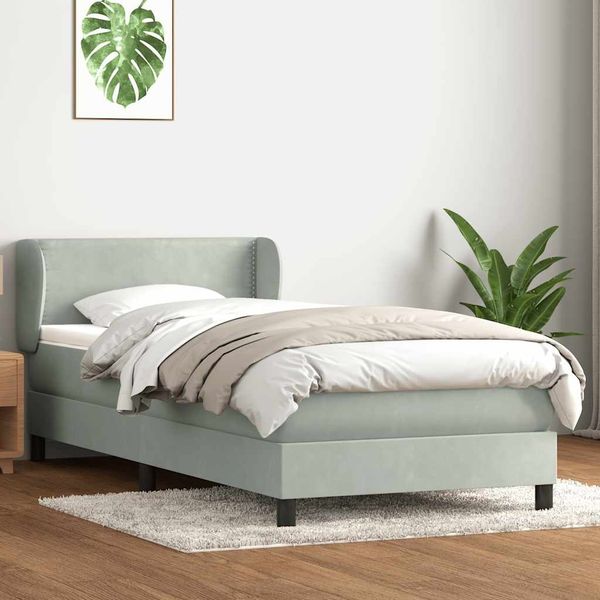 vidaXL Boxspringbett mit Matratze Hellgrau 90x210 cm Samt 3317427