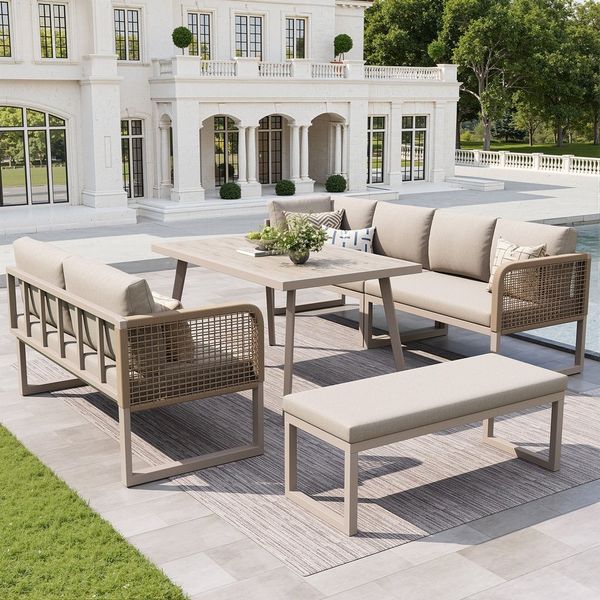 Flieks Gartenlounge-Set, 8-Sitzer Gartenmöbel-Set Sitzgruppe mit handgeflochtenem PE-Rattan