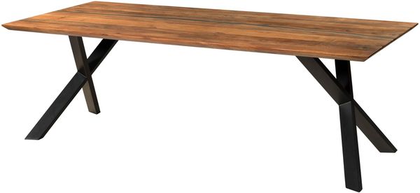 Esstisch Akazie 200x100x76 natur lackiert / Epoxid schwarz, ausgestellte X-Beine anthrazit matt EPOXY