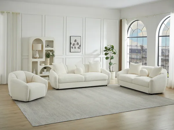 Vente-unique - NAFEKI Sofa and armchair set Stoff Weiß - B 89 cm96 cm x H 73 cm78 cm x L 93 cm182 cm216 cm