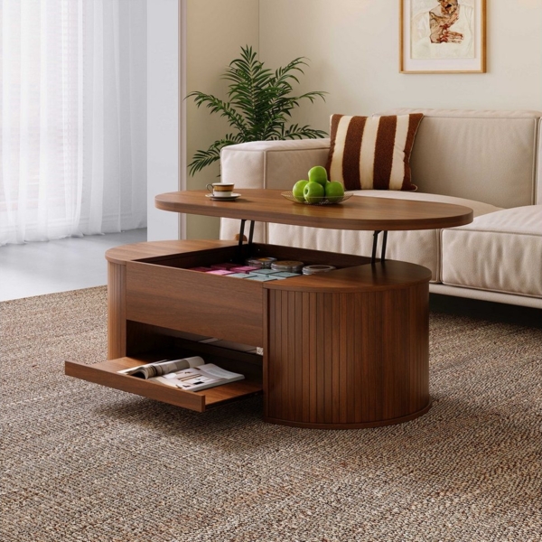 BlingBin Couchtisch (1-St, Höhenverstellbarer Couchtisch mit Ausziehbarer Ablage und Stauraum), Modernes Design für Ihr Wohnzimmer, 110×55.5×40CM