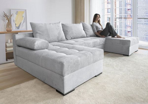 INOSIGN Wohnlandschaft Josy U-Form, Breite 269 cm, Flachgewebe, Struktur, Kunstleder, inkl. Bettfunktion, Bettkasten, mit 3 gleich großen Rückenkissen