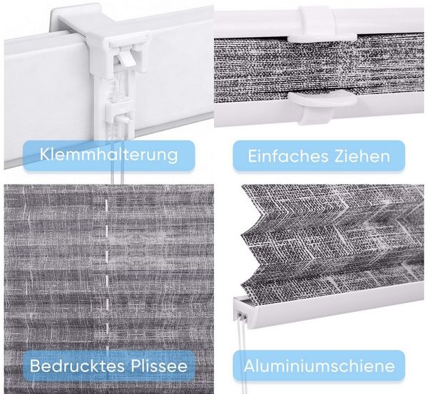 Sekey Plissee Plissee ohne Bohren Lichtschutz Rollo Klemmfix für Fenster & Tür Bild 4