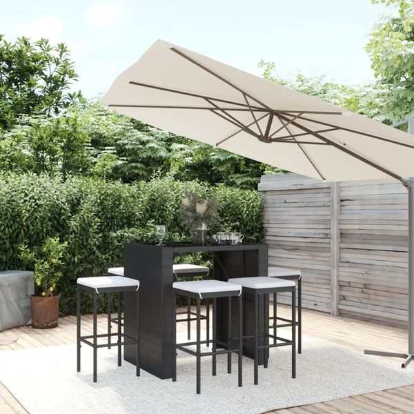 vidaXL 7-tlg. Gartenbar-Set mit Kissen Schwarz Poly Rattan 3187621