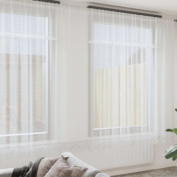 vidaXL Spitzenvorhang mit Vorhängen Floral Weiß 280 x 600 cm Polyester 4107941
