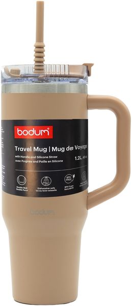 bodum Thermobecher mit Strohhalm Heiß & Kalt Isolierbecher to Go 1200ml braun